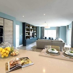 open plan living area and dining area